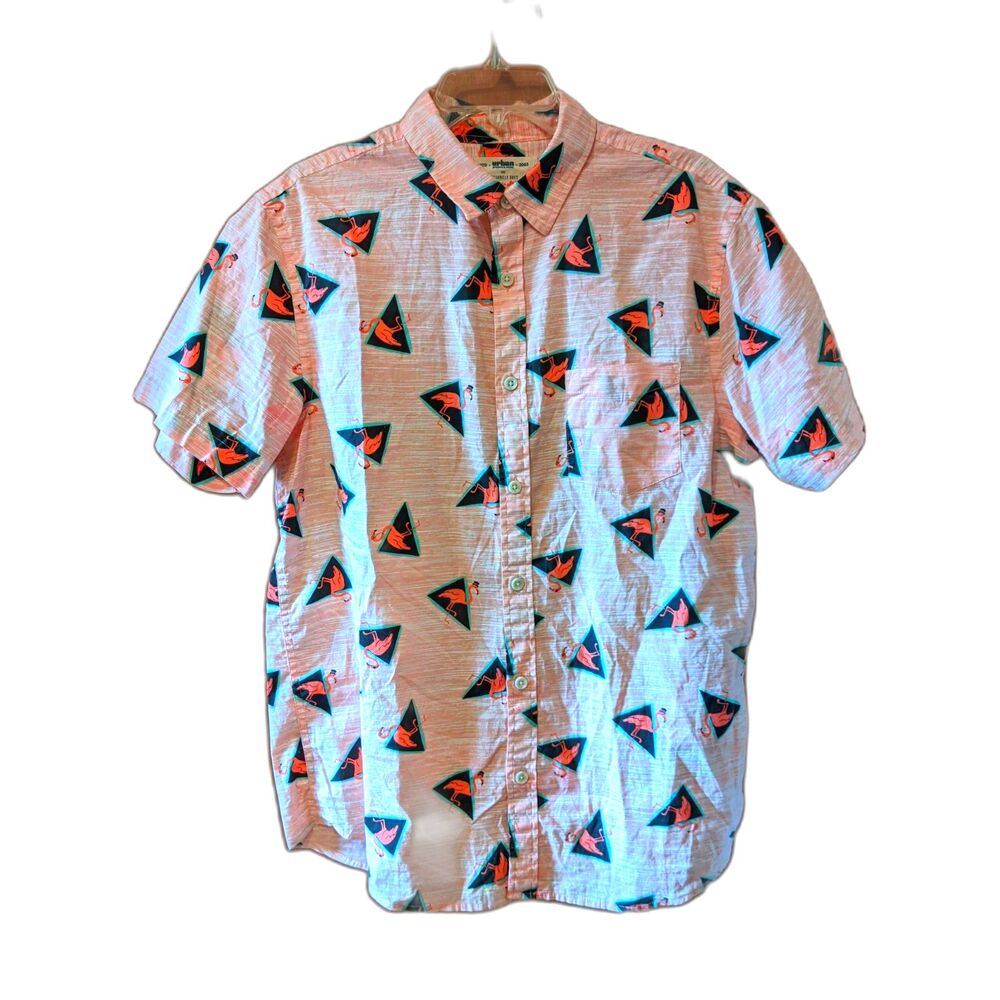Urban Pipeline Pink Flamingo Button Down Shirt Men Sz L Kitsch Vaporwave Retro